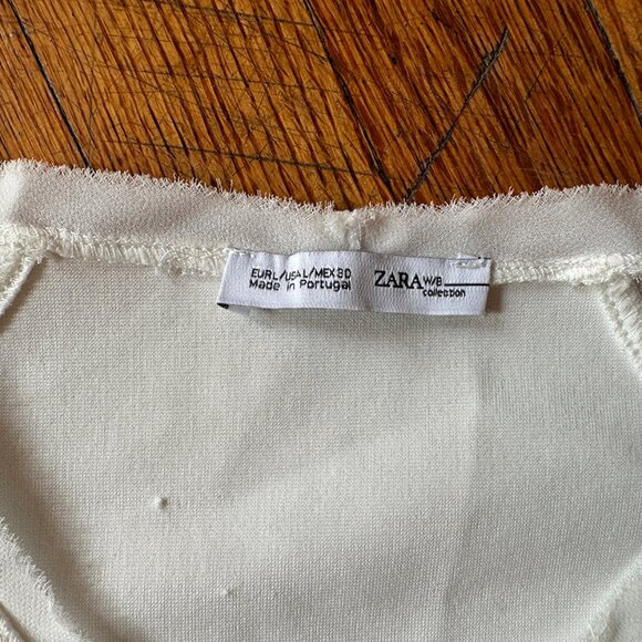 Zara cream Ivory textured sleeveless blouse w/multi fabrics wms Large - Picture 8 of 10